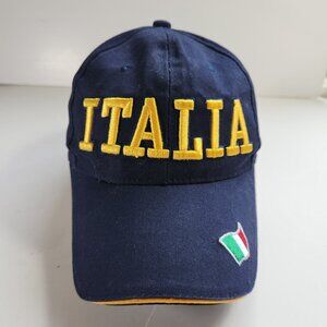 Italia Men's Ball Hat Cap Blue with Yellow Embroidery Hook & Loop Adjustable